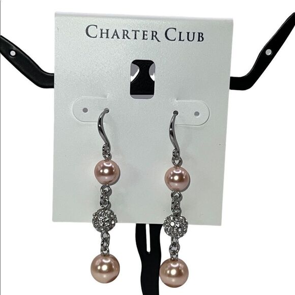 Charter Club Silver-Tone Pavé Fireball & Colored Faux Pearl Drop Earrings NWT - Picture 2 of 3